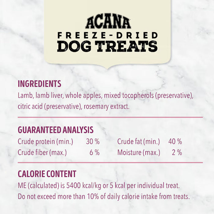 Lamb & Apple treat ingredients.