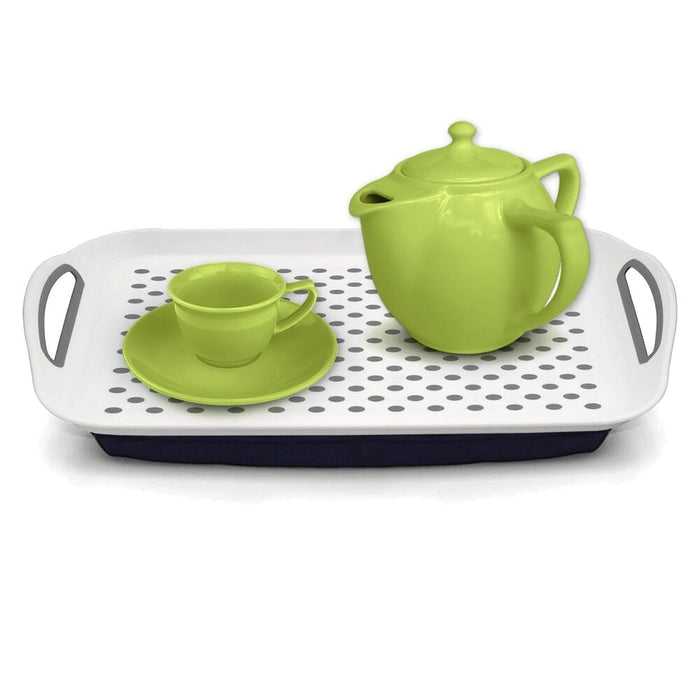Full view of Lap Tray with Bean Bag bag on a plain background, showing its shape and carrying handles.