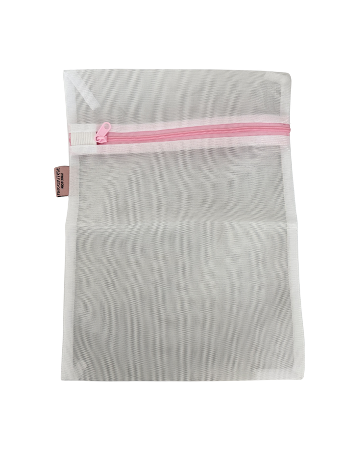 waszakje met rits wit met roze details