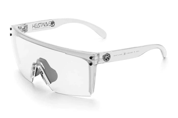 Angled view of the Heat Wave Lazer Face Z87 safety glasses, vapor clear anti-fog lens