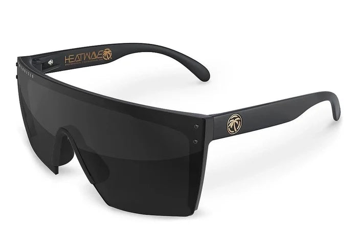 Side view of the Heat Wave Lazer Face Z87 polarized sunglasses in black with gold accents