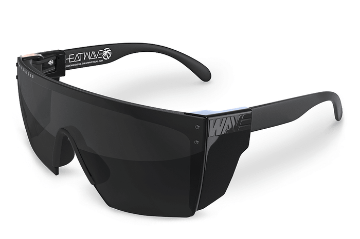Side view of the Heat Wave Lazer Face polarized black Z87 sunglasses with side shields