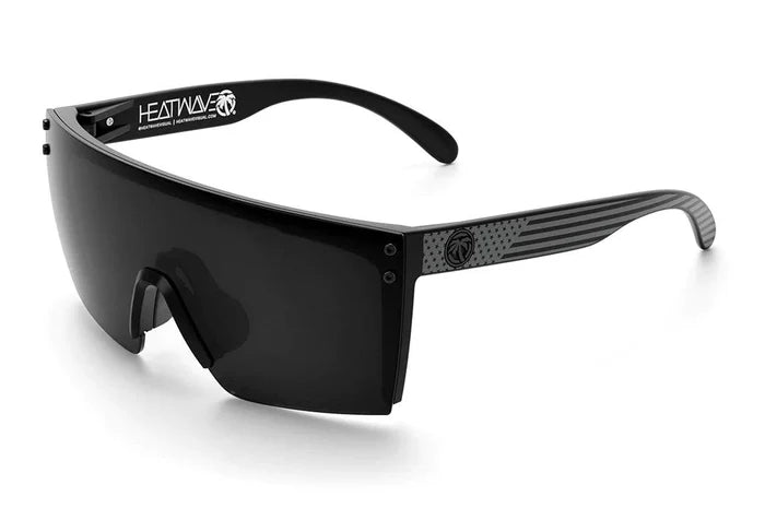 Angled view of the Heat Wave Lazer Face Socom Z87 polarized stars and stripes sunglasses