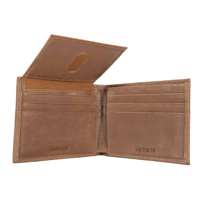 Carhartt brown Legacy passcase wallet, alternate view of the bill compartment