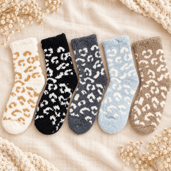 Leopard Fuzzy Socks (multiple colors) - 260 Broadway Boutique