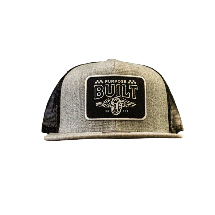 Purpose-Built Live Fast snapback hat in grey and black
