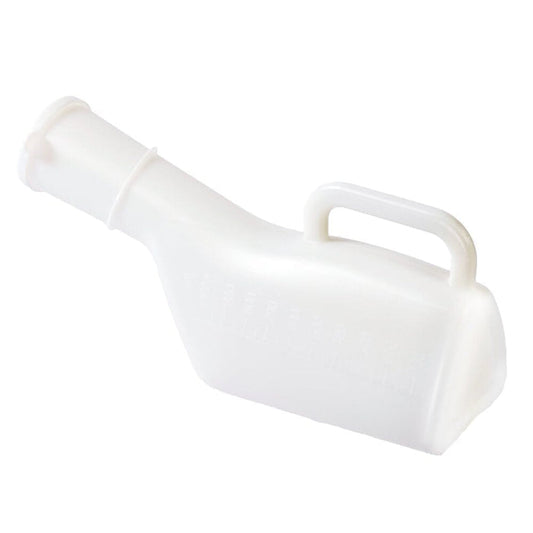 Image of Long Necked Male Urinal on a plain background.