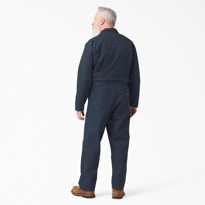 Back view of the Dickies long sleeve coverall in dark navy showing the back yoke