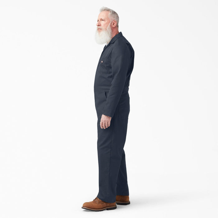 Dickies dark navy long sleeve coverall, alternate view of the chest and leg pockets