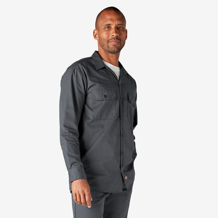 Dickies long sleeve work shirt in charcoal gray, additional view of the chest pockets