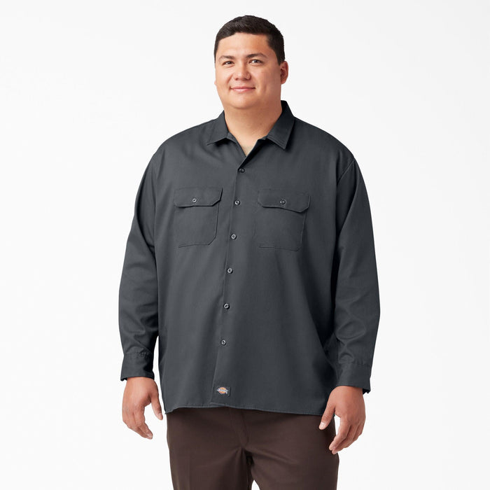 Dickies long sleeve work shirt in charcoal gray, big and tall fit product view