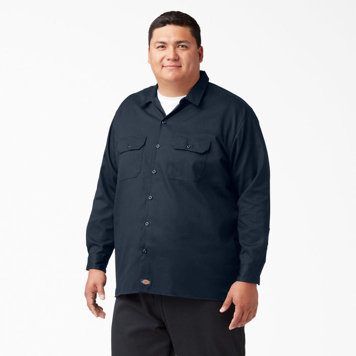 Dickies long sleeve work shirt in dark navy, big and tall fit product view