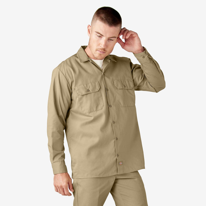 Dickies long sleeve work shirt in khaki, additional alternate view of the chest pockets