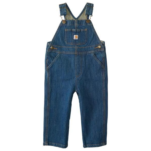 Carhartt Kids loose fit denim bib overall in medium wash denim, further product view