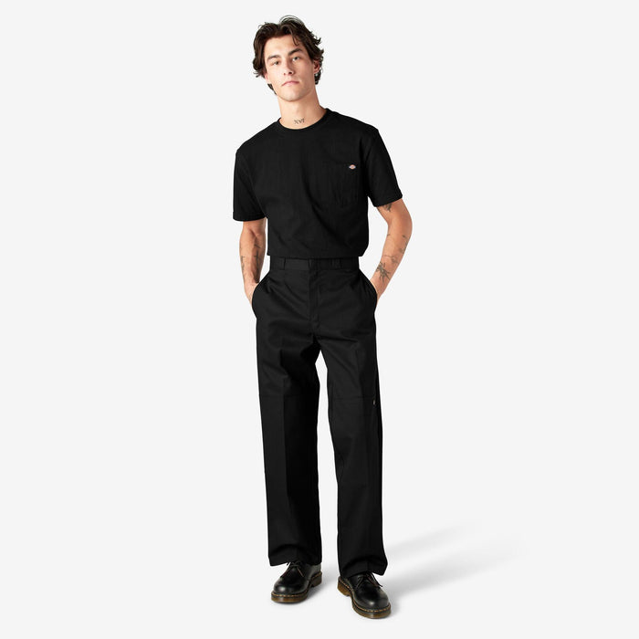 Black Dickies double knee work pant, further alternate view of the leg and hem
