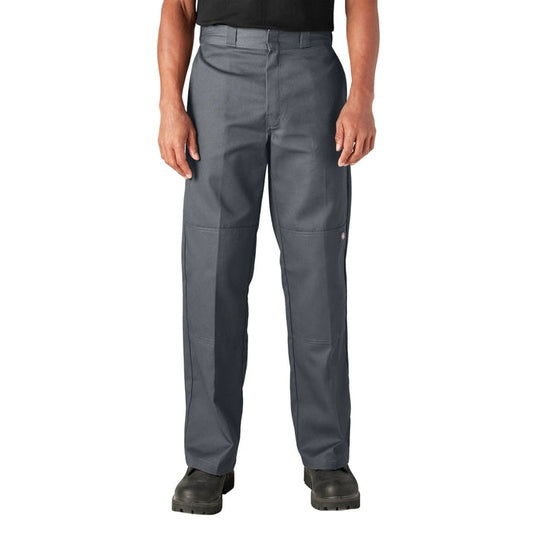 Dickies loose fit double knee work pant in charcoal gray, front view with reinforced knees