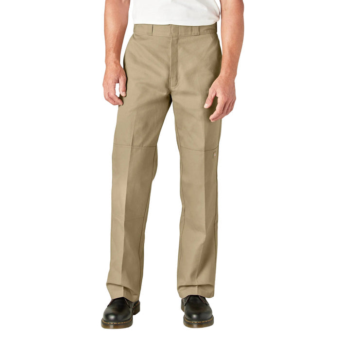 Dickies loose fit double knee work pant in khaki, front view with reinforced knees