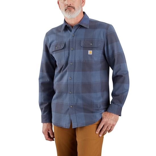 Carhartt loose fit heavyweight flannel plaid shirt in navy