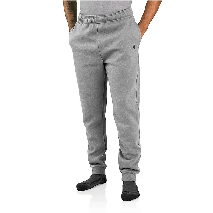 Carhartt loose fit midweight tapered sweatpants in grey, front view of the garment