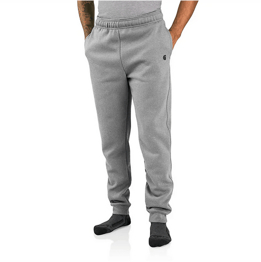 Carhartt loose fit midweight tapered sweatpants in grey, front view of the garment