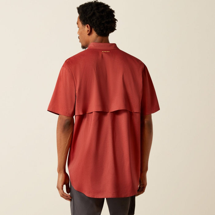 Ariat Made Tough VenTEK work shirt in firebrick red, back view