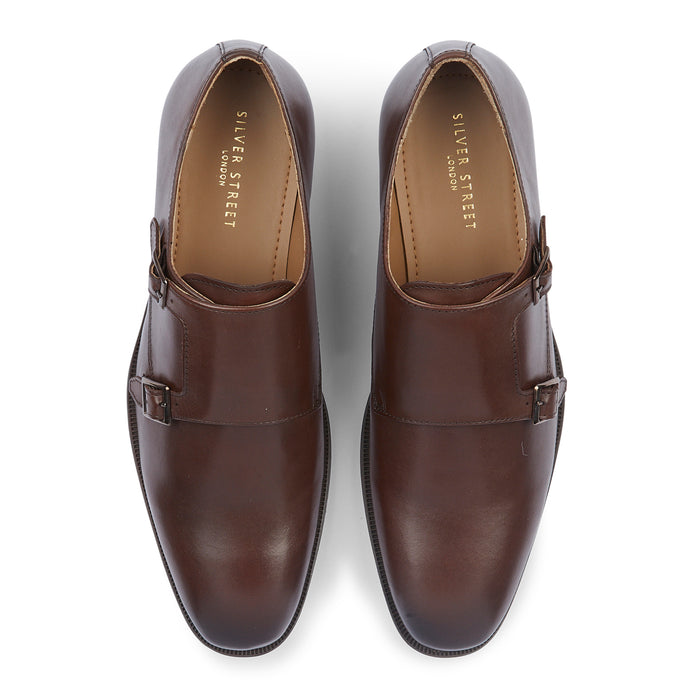 Malvern Leather Double Monk Shoes - Brown