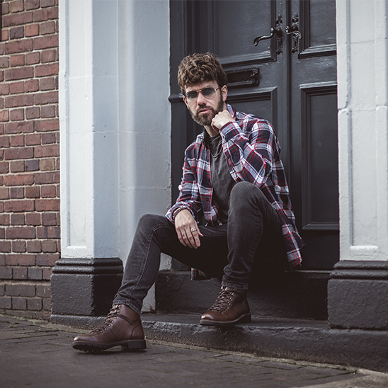 Marble Leather Lace up Boots - Brown