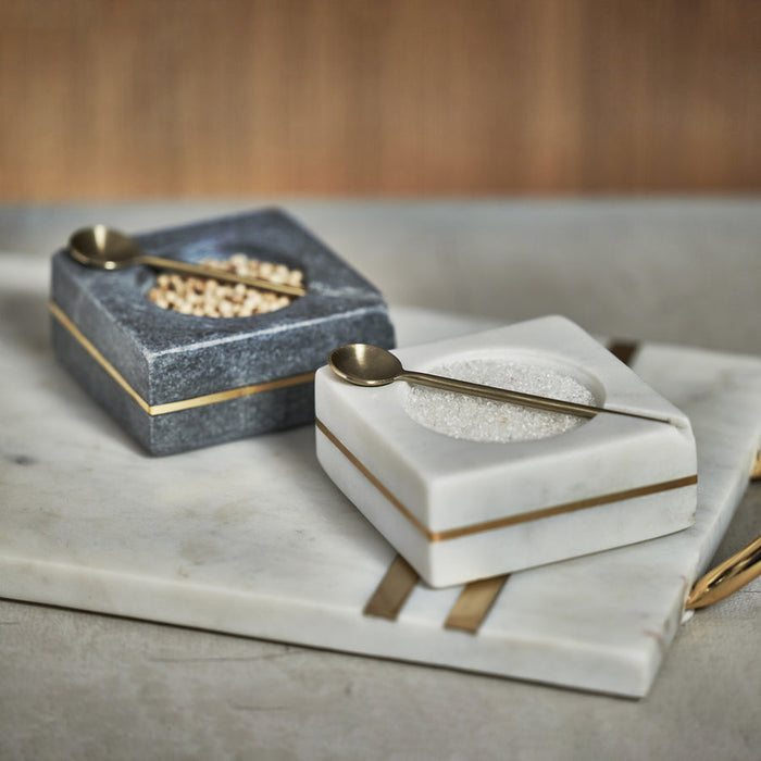 Marble Square Salt & Pepper Bowl w/Spoon - Salt & Pepper Shakers by Carlyle Avenue
