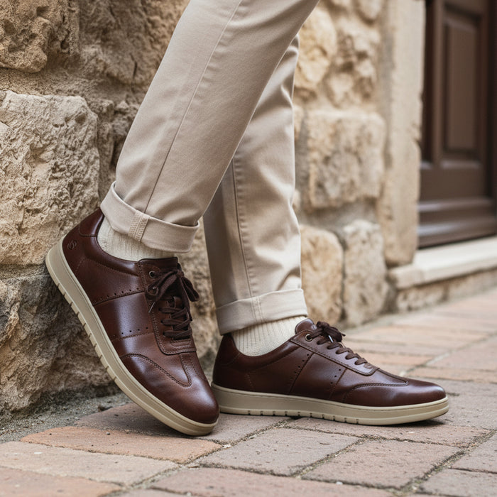 Marco Leather Smart Casual Trainers - Brown