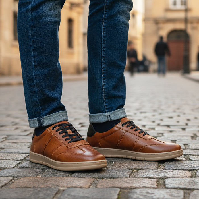 Marco Leather Smart Casual Trainers - Tan