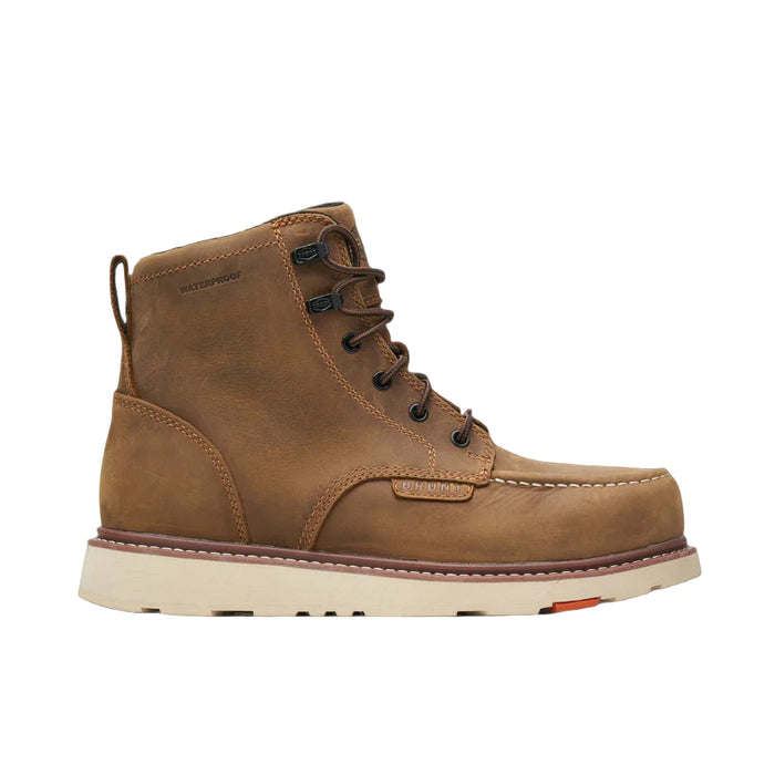 BRUNT Marin 6-inch waterproof work boot in brown, right side view with wedge outsole