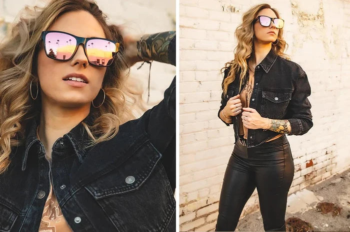 Heat Wave Visual Marilyn rose gold sunglasses shown worn in a lifestyle setting