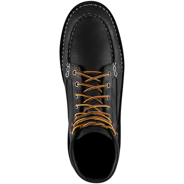 Danner Bull Run moc toe boot in black leather, detail product view of the boot upper