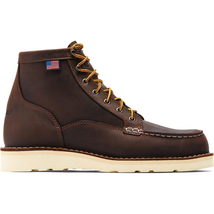 USA made Danner Bull Run 6-inch steel toe moc toe boot in brown, available in wide widths