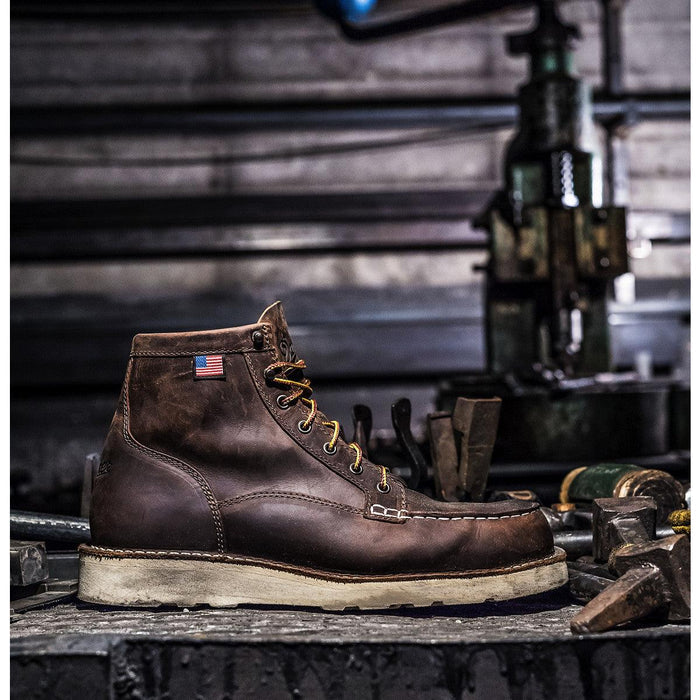 Danner Bull Run steel toe moc toe boot in brown, alternate view with wedge outsole