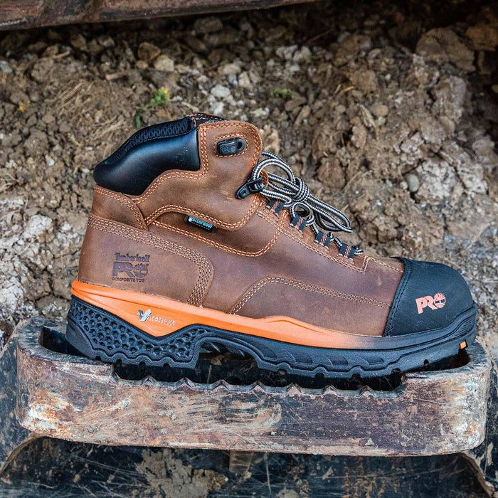 Timberland PRO Bosshog 6 inch composite toe work boot shown on a job site