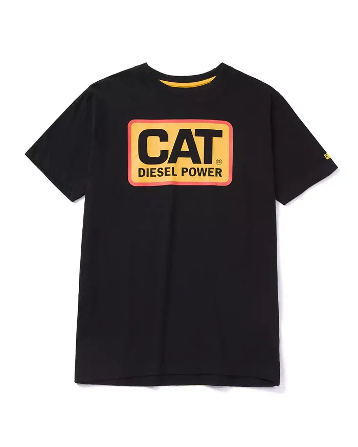 Caterpillar CAT Diesel Power graphic work t-shirt in black with orange print, big and tall sizing