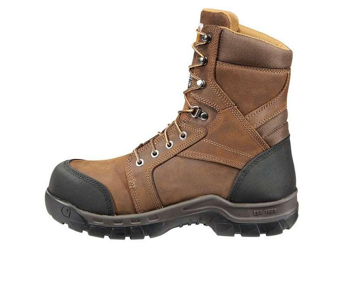 Carhartt insulated waterproof composite toe boot, EH rated, detail view of the boot