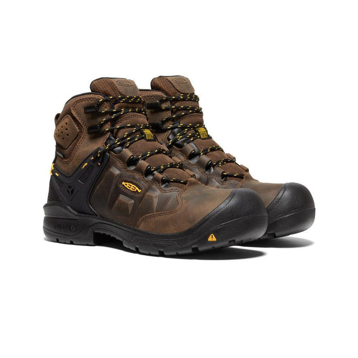 Detail view of the Keen Utility Dover waterproof work boot in full grain leather, dark earth