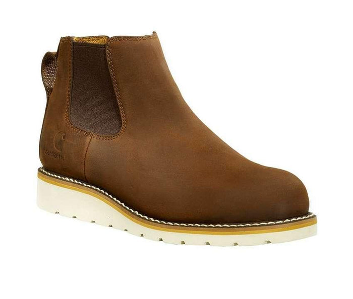 Carhartt steel toe Chelsea boot in brown, alternate view of the elastic gore panel