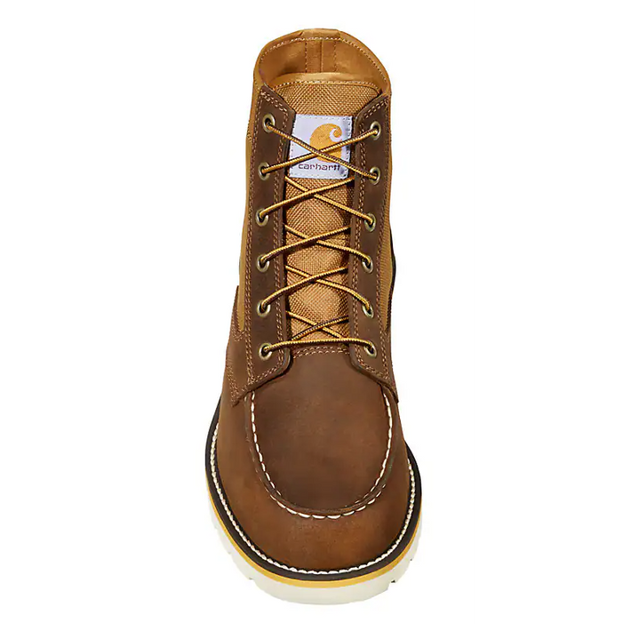 Carhartt moc toe wedge boot in brown, alternate view of the leather and nylon upper