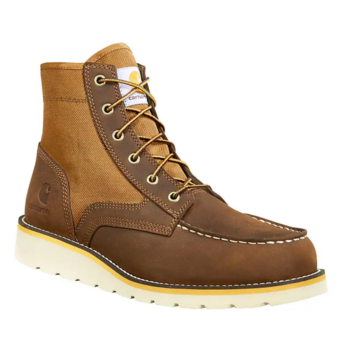 Carhartt 6-inch moc toe boot, detail view of the wedge outsole and midsole
