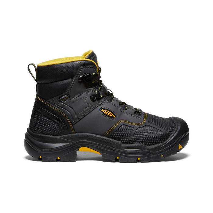 USA made Keen Utility Logandale 6-inch waterproof steel toe work boot in raven black, EH rated