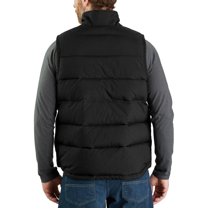 Back view of the black Carhartt Montana insulated vest showing the loose fit cut and full coverage panel