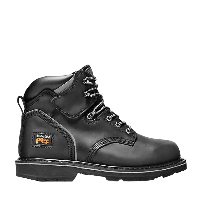 Timberland PRO Pit Boss 6-inch steel toe work boot in black, EH rated, wide widths available
