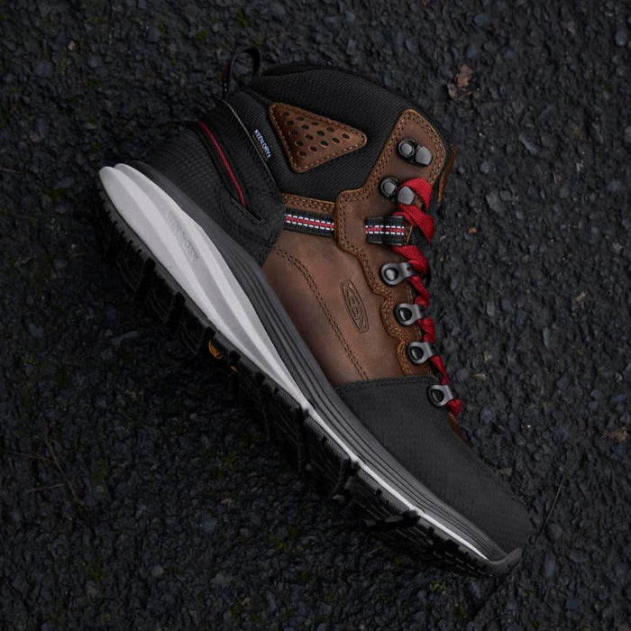 Right side view of the Keen Utility Red Hook mid waterproof carbon toe work boot in tobacco