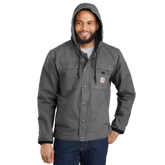 Carhartt sherpa lined washed duck utility jacket, detail view of the sherpa lining