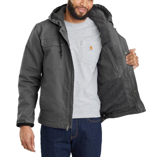 Carhartt sherpa lined washed duck utility jacket in gravel, additional product view