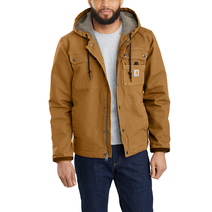 Carhartt relaxed fit washed duck sherpa-lined utility jacket in Carhartt brown
