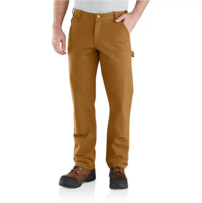 Carhartt Rugged Flex duck double knee utility work pant in Carhartt brown, extended waist
